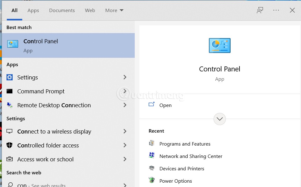 Mở Control Panel