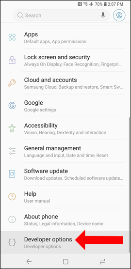Nhấn chọn Developer options