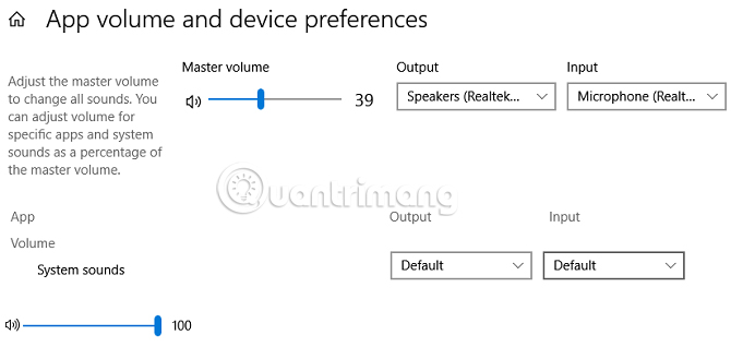 Chọn App volume and device preferences