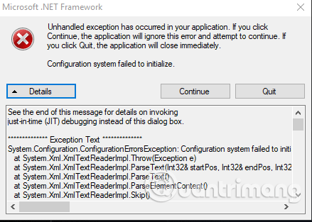 Lỗi Unhandled exception has occurred