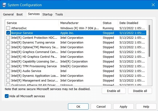 Bỏ chọn những dịch vụ không cần thiết trên System Configuration