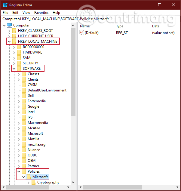 Điều hướng theo đường dẫn HKEY_LOCAL_MACHINE > SOFTWARE > Policies > Microsoft > Windows > AppPrivacy